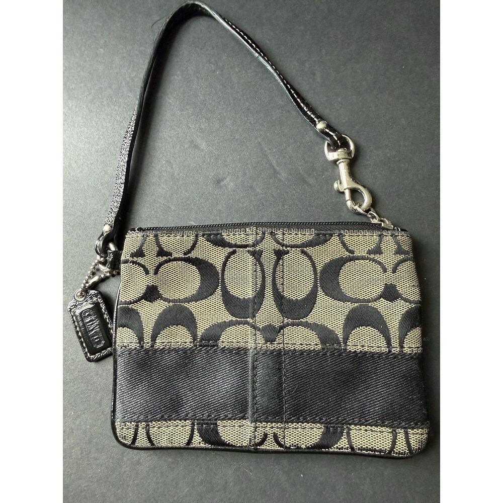 Coach Signature Jacquard Wristlet Black Smoke Mini Bag Handbag Classic Career